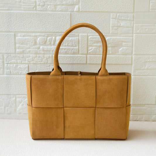 Natural Suede Leather Camel Tote Bag