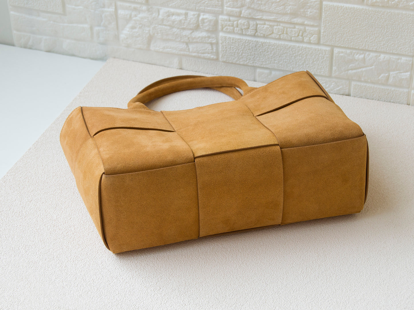 Natural Suede Leather Camel Tote Bag