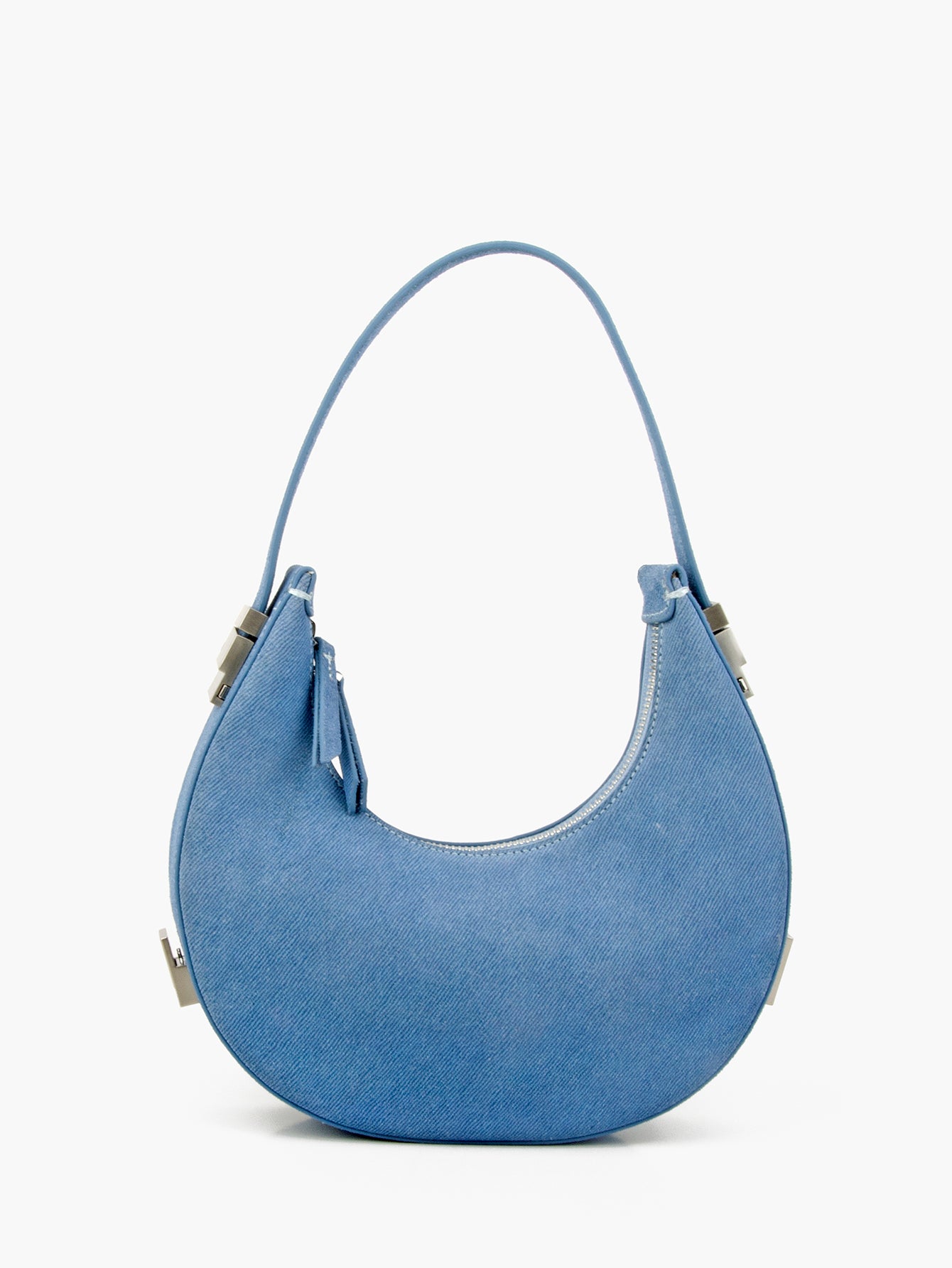 Customized Denim Pattern Genuine Leather Crescent Hobo Handbags