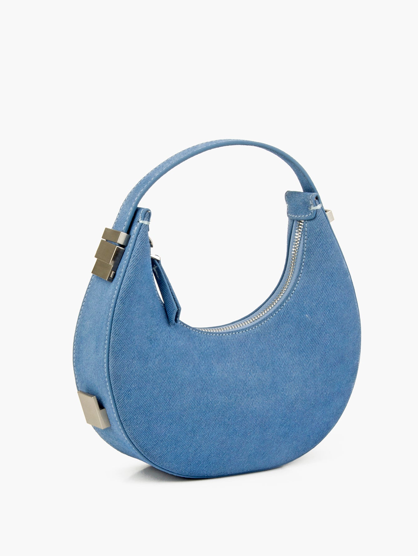 Customized Denim Pattern Genuine Leather Crescent Hobo Handbags