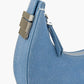 Customized Denim Pattern Genuine Leather Crescent Hobo Handbags