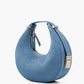 Customized Denim Pattern Genuine Leather Crescent Hobo Handbags