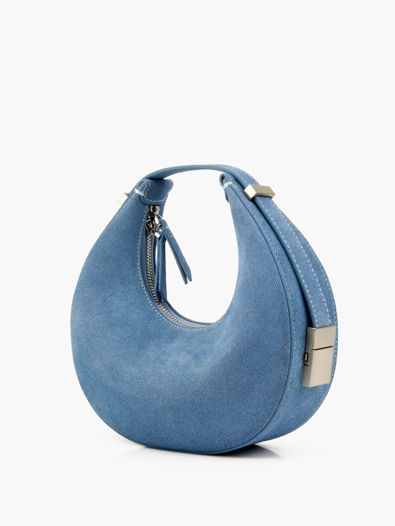 Customized Denim Pattern Genuine Leather Crescent Hobo Handbags