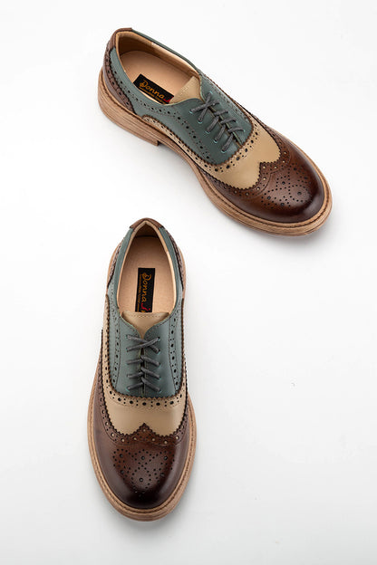 Mixed Color Brogue Oxford Women Shoes