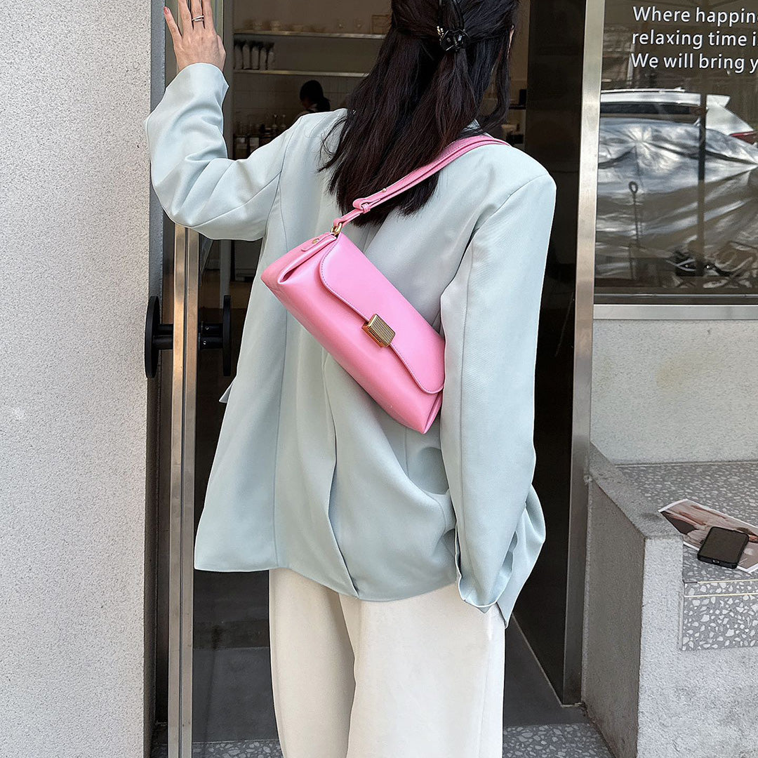 Pink Leather Shoulder Bag For Women
