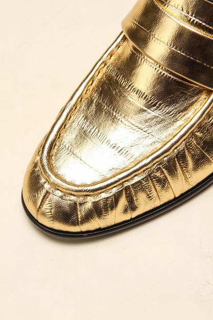 Gold Shark Pattern Sheepskin Loafers