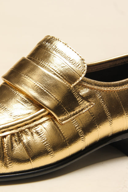 Gold Shark Pattern Sheepskin Loafers