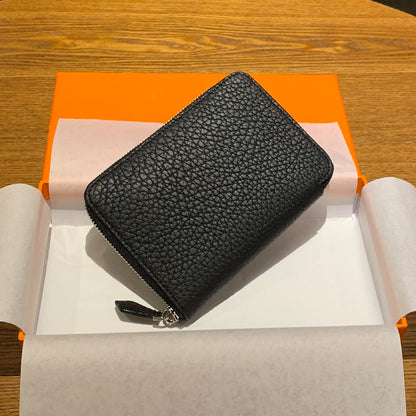 DONNAIN Leather Minimalist Slim Wallets For Women Trendy Orange Purse With Zipper