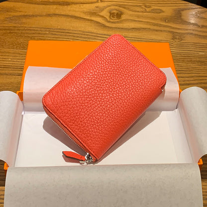 DONNAIN Leather Minimalist Slim Wallets For Women Trendy Orange Purse With Zipper