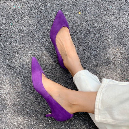 Trendy Purple Suede Leather Med Heel Lady Shoes