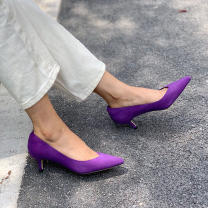 Trendy Purple Suede Leather Med Heel Lady Shoes