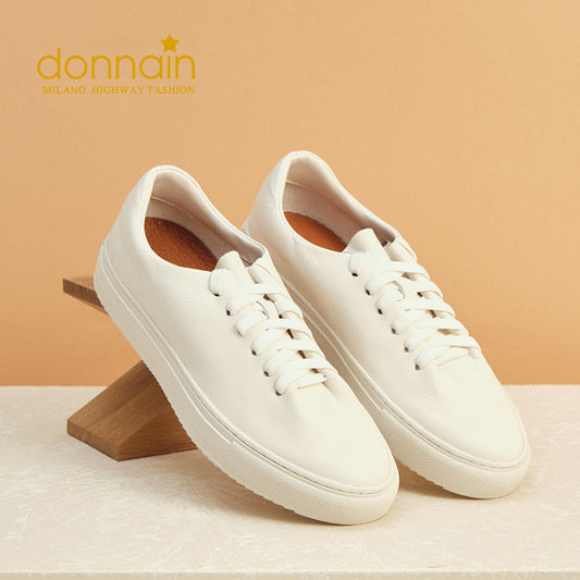 DONNAIN White Soft Calfskin Flat Sneakers For Women