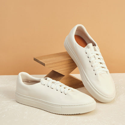 DONNAIN White Soft Calfskin Flat Sneakers For Women