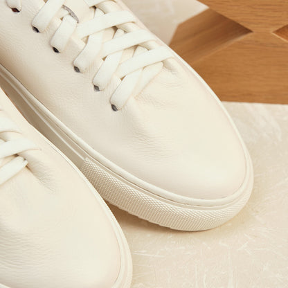 DONNAIN White Soft Calfskin Flat Sneakers For Women