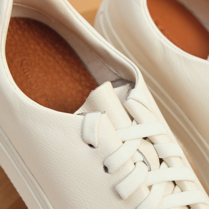 DONNAIN White Soft Calfskin Flat Sneakers For Women
