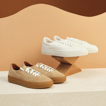 DONNAIN White Soft Calfskin Flat Sneakers For Women